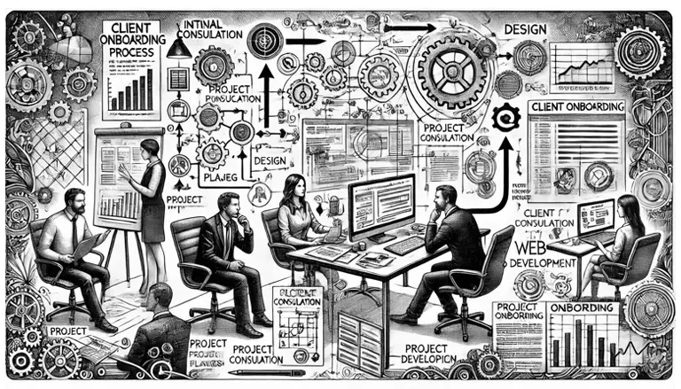 Pen and ink image of clients onboarding at JamboJon.