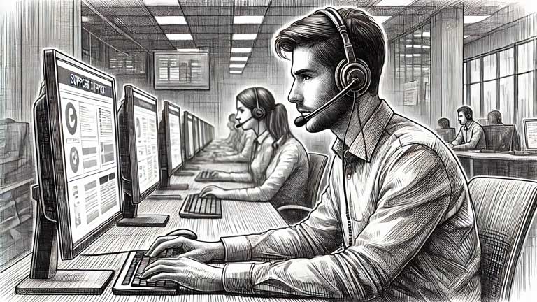 JamboJon Support Desk Agent Sitting at Computer