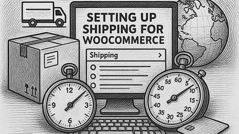 Woocommerce Shipping Computer surrounded by clocks.